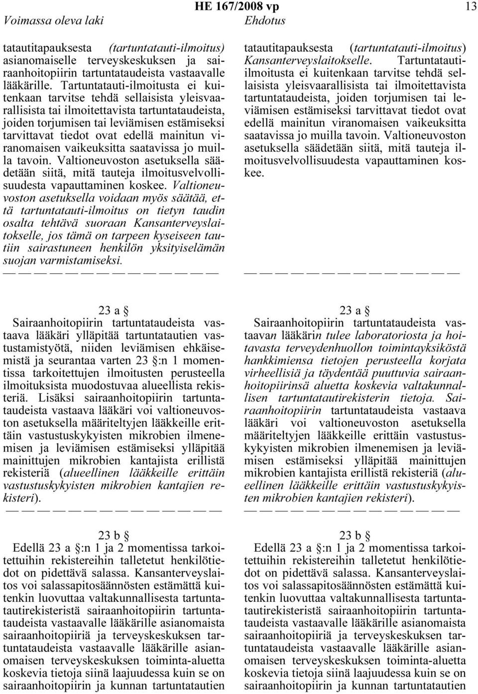 mainitun viranomaisen vaikeuksitta saatavissa jo muilla tavoin. Valtioneuvoston asetuksella säädetään siitä, mitä tauteja ilmoitusvelvollisuudesta vapauttaminen koskee.