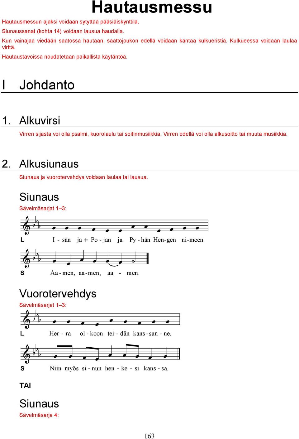 Alkuvirsi Virren sijasta voi olla psalmi, kuorolaulu tai soitinmusiikkia. Virren edellä voi olla alkusoitto tai muuta musiikkia. 2.