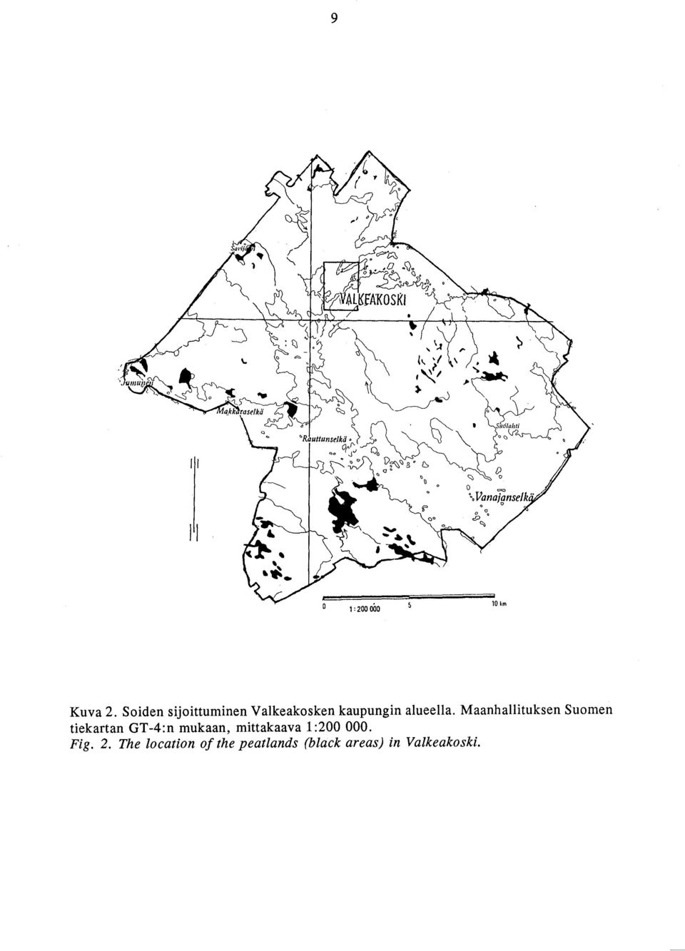 Soiden sijoittuminen Valkeakosken kaupungin alueella.