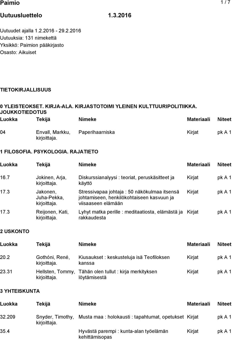 3 Reijonen, Kati, Diskurssianalyysi : teoriat, peruskäsitteet ja käyttö Stressivapaa johtaja : 50 näkökulmaa itsensä johtamiseen, henkilökohtaiseen kasvuun ja viisaaseen elämään Lyhyt matka perille :