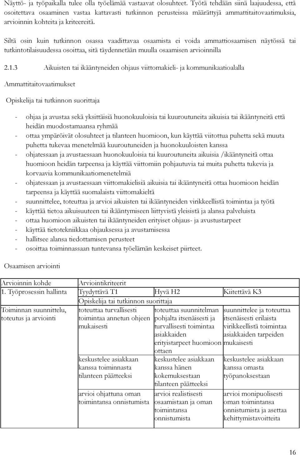 Siltä osin kuin tutkinnon osassa vaadittavaa osaamista ei voida ammattiosaamisen näytössä tai tutkintotilaisuudessa osoittaa, sitä täydennetään muulla osaamisen arvioinnilla 2.1.