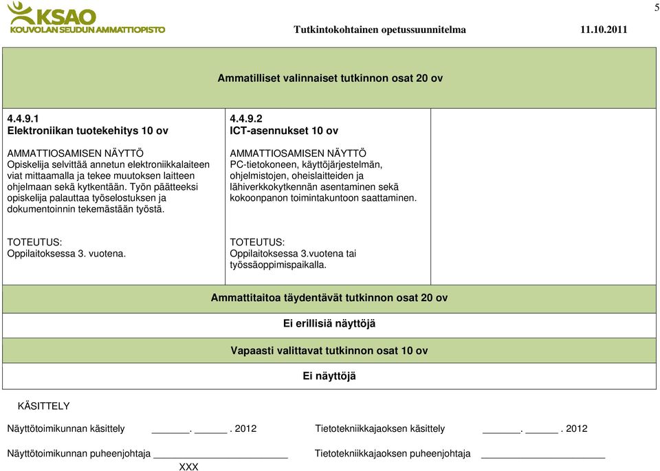 Työn päätteeksi opiskelija palauttaa työselostuksen ja dokumentoinnin tekemästään työstä. 4.4.9.