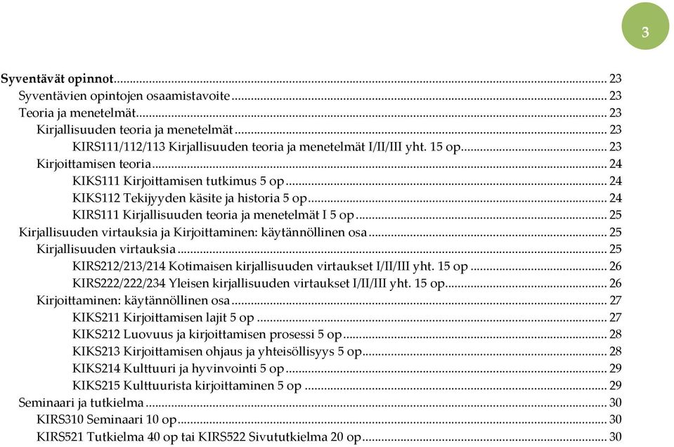 .. 25 Kirjallisuuden virtauksia ja Kirjoittaminen: käytännöllinen osa... 25 Kirjallisuuden virtauksia... 25 KIRS212/213/214 Kotimaisen kirjallisuuden virtaukset I/II/III yht. 15 op.