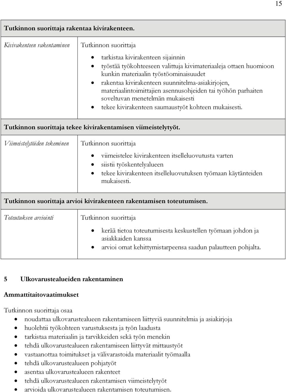 suunnitelma-asiakirjojen, materiaalintoimittajien asennusohjeiden tai työhön parhaiten soveltuvan menetelmän mukaisesti tekee kivirakenteen saumaustyöt kohteen mukaisesti.