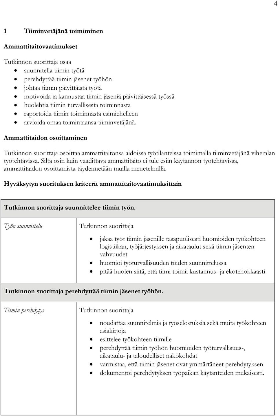 Ammattitaidon osoittaminen osoittaa ammattitaitonsa aidoissa työtilanteissa toimimalla tiiminvetäjänä viheralan työtehtävissä.