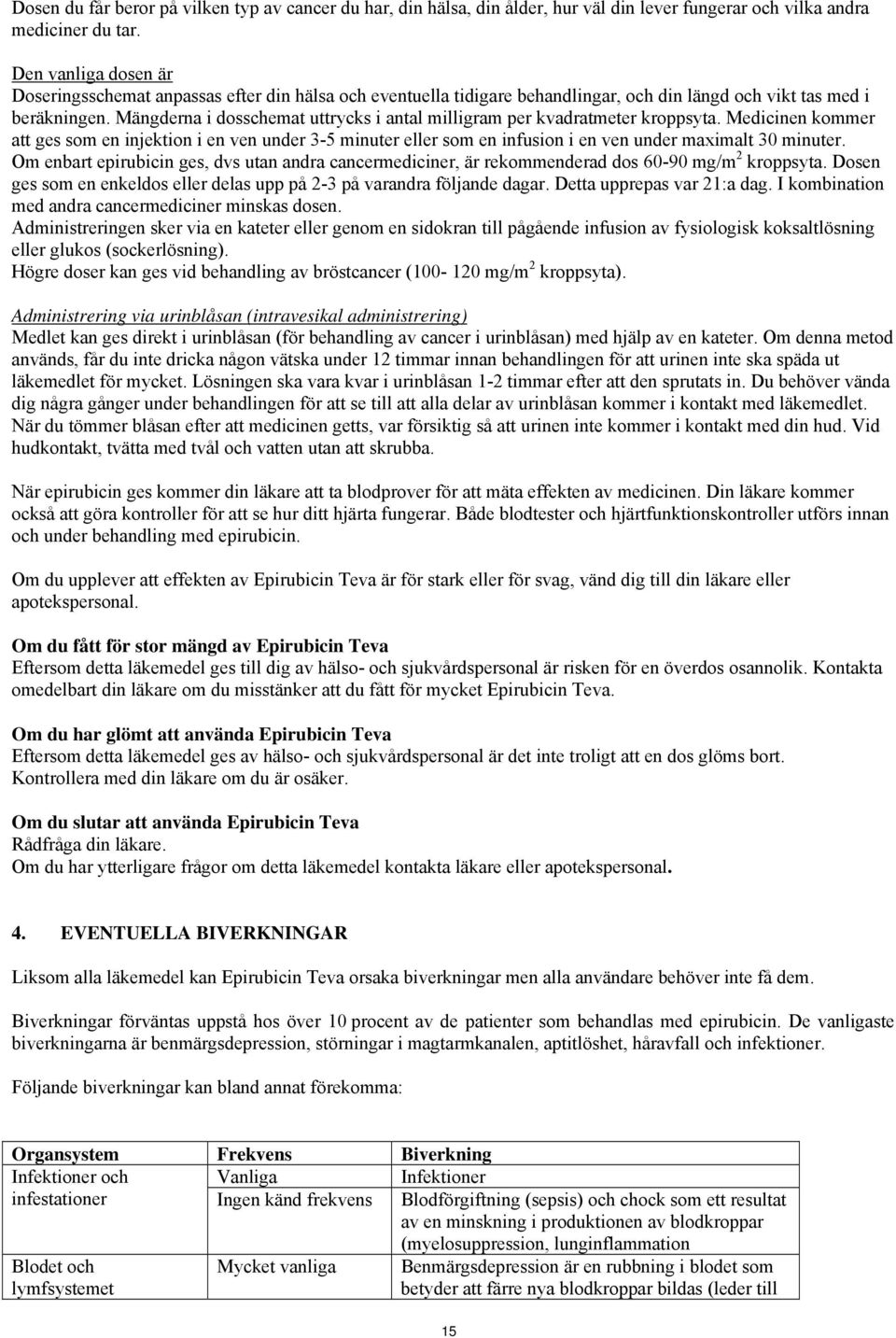 Mängderna i dosschemat uttrycks i antal milligram per kvadratmeter kroppsyta.