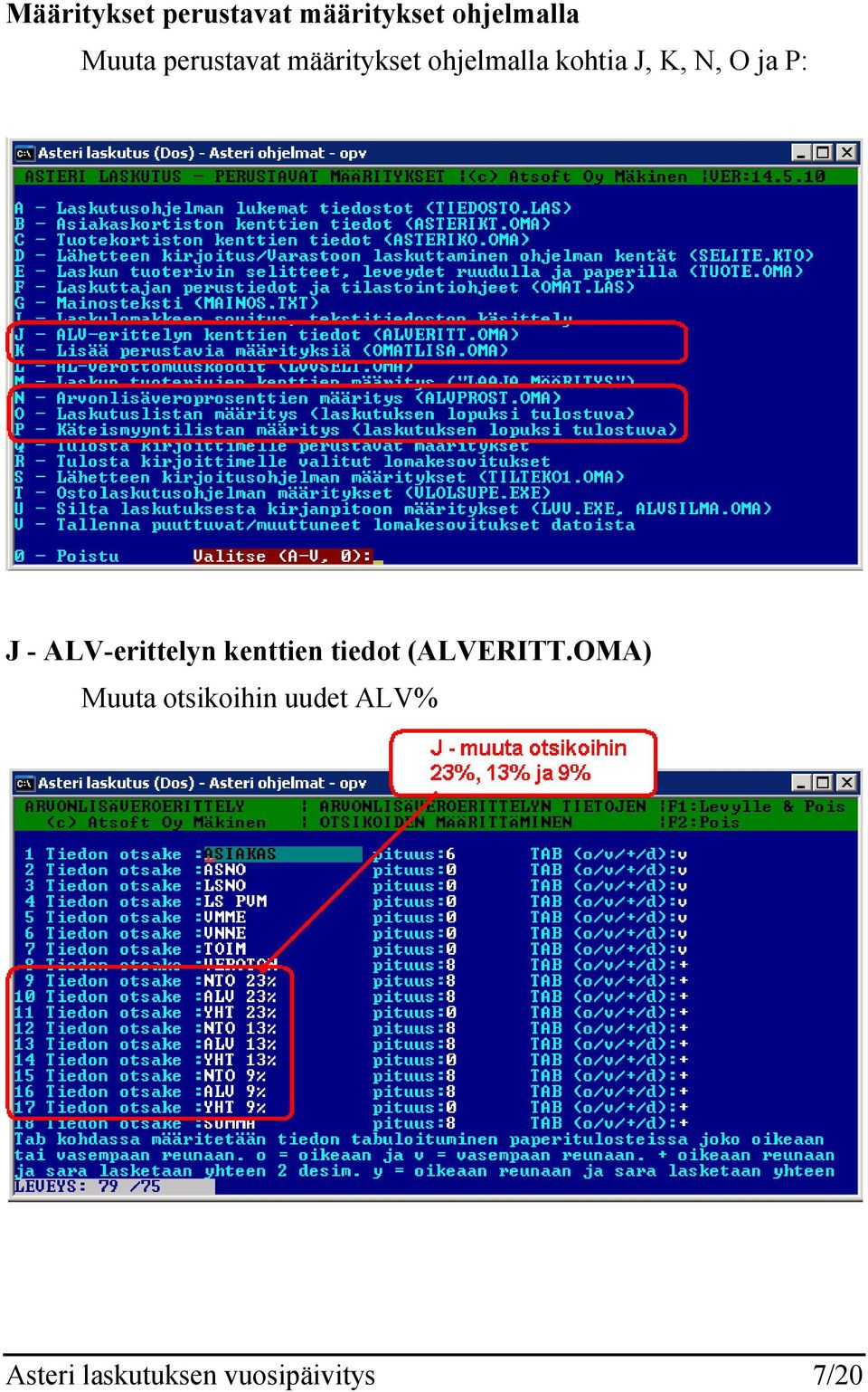 P: J - ALV-erittelyn kenttien tiedot (ALVERITT.