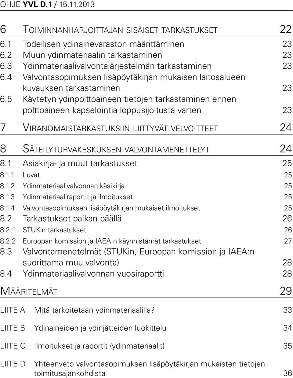 5 Käytetyn ydinpolttoaineen tietojen tarkastaminen ennen polttoaineen kapselointia loppusijoitusta varten 23 7 Viranomaistarkastuksiin liittyvät velvoitteet 24 8 Säteilyturvakeskuksen