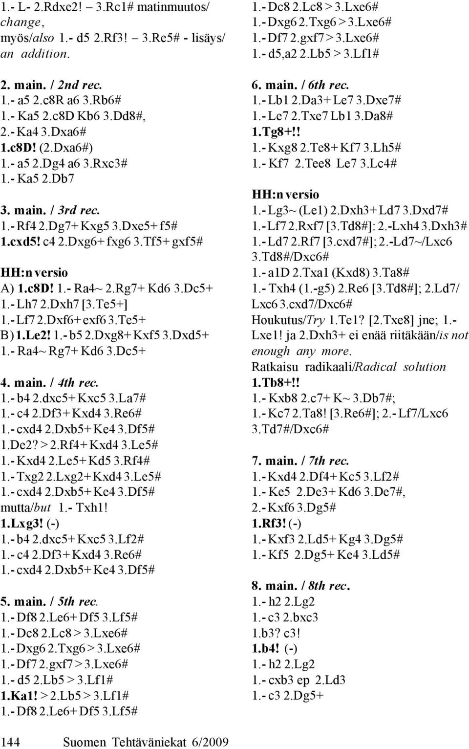 Dxh7 [3.Te5+] 1.- Lf7 2.Dxf6+ exf6 3.Te5+ B) 1.Le2! 1.- b5 2.Dxg8+ Kxf5 3.Dxd5+ 1.- Ra4~ Rg7+ Kd6 3.Dc5+ 4. main. / 4th rec. 1.- b4 2.dxc5+ Kxc5 3.La7# 1.- c4 2.Df3+ Kxd4 3.Re6# 1.- cxd4 2.