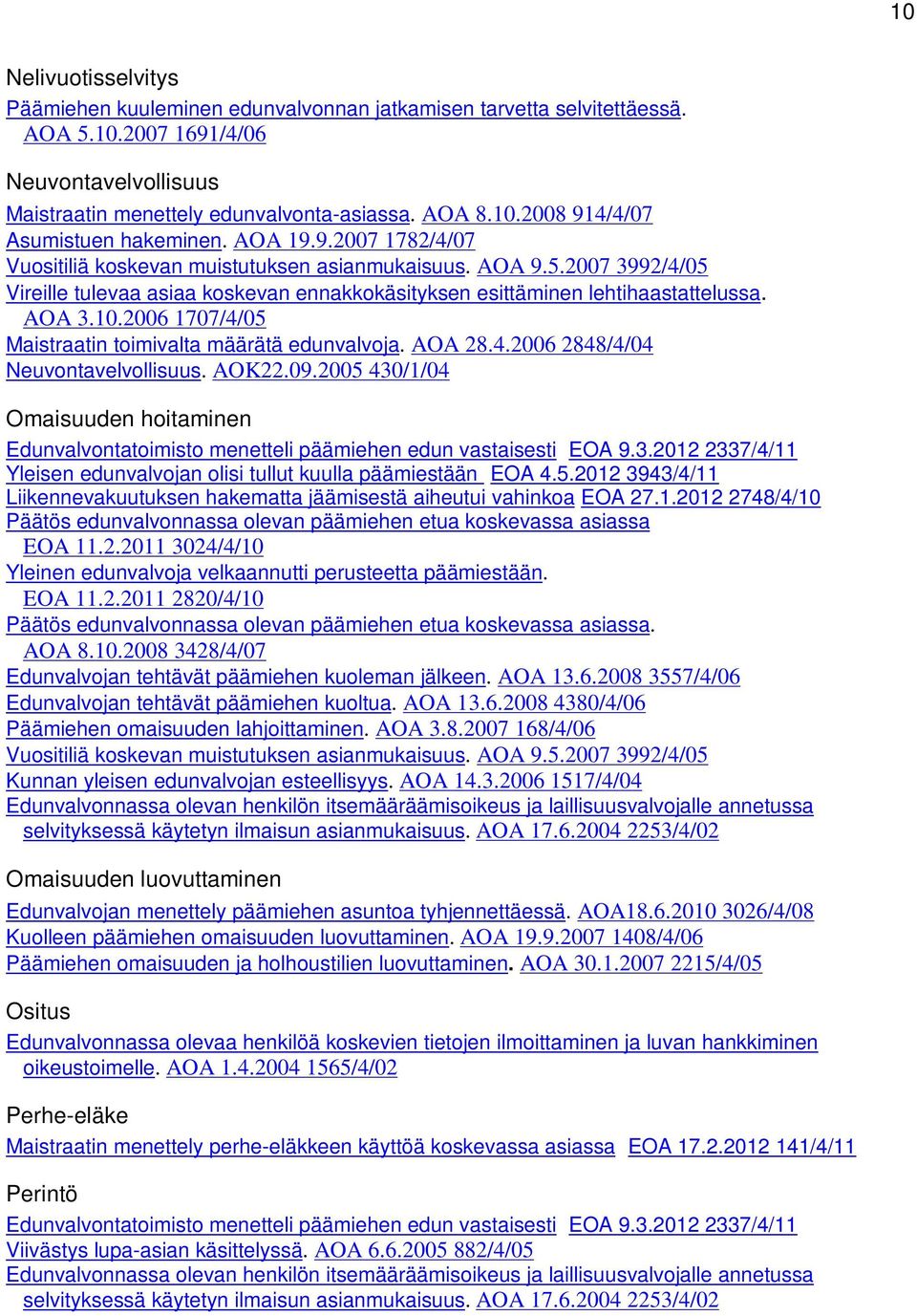 2006 1707/4/05 Maistraatin toimivalta määrätä edunvalvoja. AOA 28.4.2006 2848/4/04 Neuvontavelvollisuus. AOK22.09.