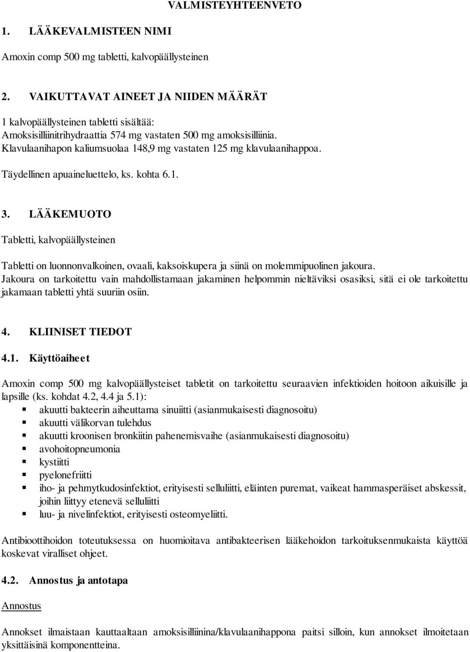 Klavulaanihapon kaliumsuolaa 148,9 mg vastaten 125 mg klavulaanihappoa. Täydellinen apuaineluettelo, ks. kohta 6.1. 3.
