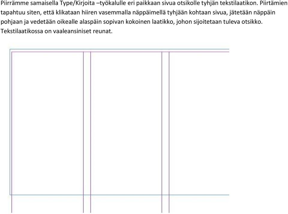 Piirtämien tapahtuu siten, että klikataan hiiren vasemmalla näppäimellä tyhjään kohtaan