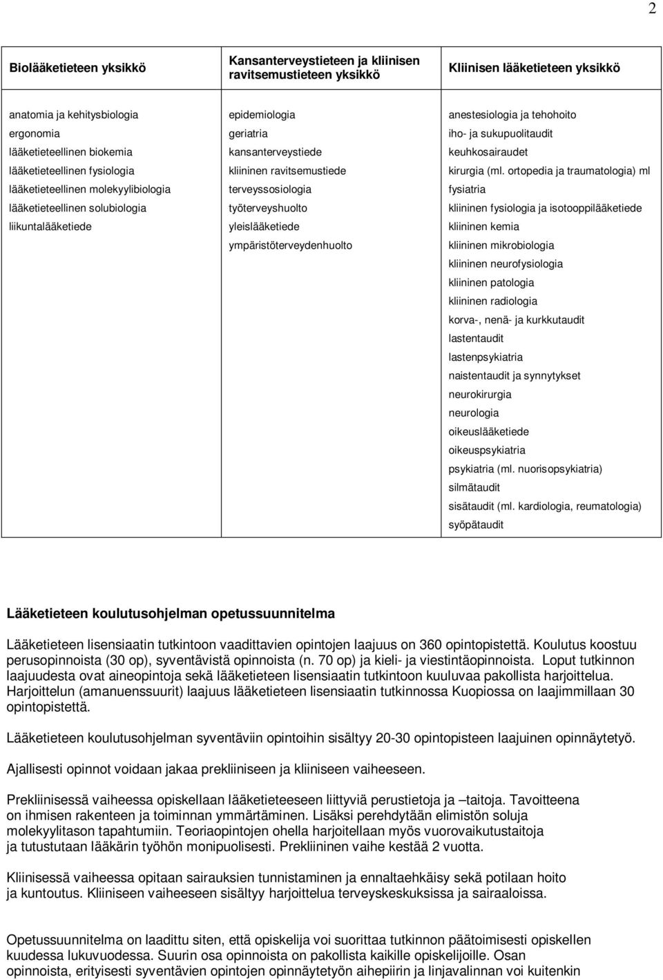 työterveyshuolto yleislääketiede ympäristöterveydenhuolto anestesiologia ja tehohoito iho- ja sukupuolitaudit keuhkosairaudet kirurgia (ml.