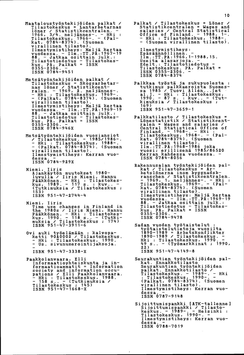 ISSN 07849451 Metsätyöntekijöiden palkat / Tilastokeskus = Skogsarbetarnas löner / Statistikcentralan. 1969, 2. neljännes. Hki : Tilastokeskus, 1969, (Palkat, 07848374).