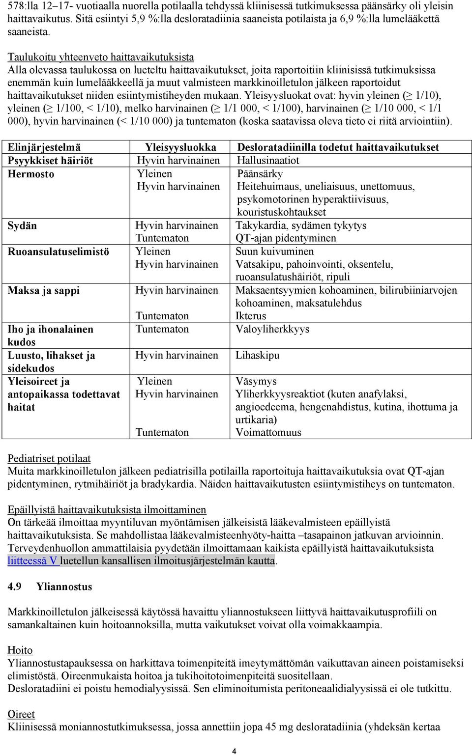Taulukoitu yhteenveto haittavaikutuksista Alla olevassa taulukossa on lueteltu haittavaikutukset, joita raportoitiin kliinisissä tutkimuksissa enemmän kuin lumelääkkeellä ja muut valmisteen