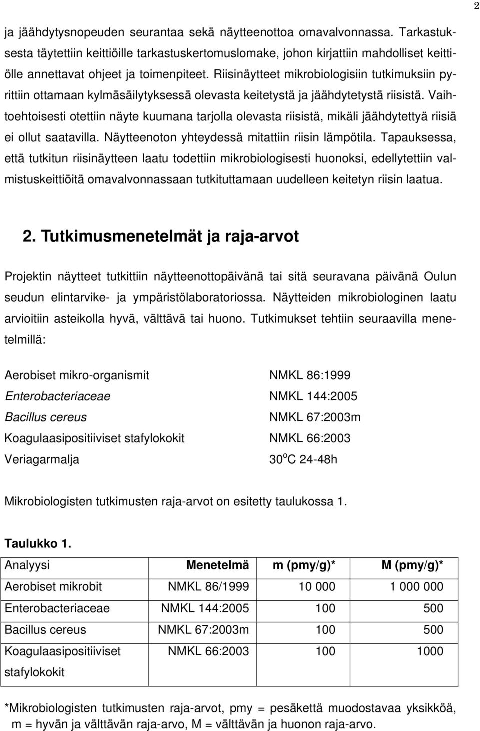 Riisinäytteet mikrobiologisiin tutkimuksiin pyrittiin ottamaan kylmäsäilytyksessä olevasta keitetystä ja jäähdytetystä riisistä.