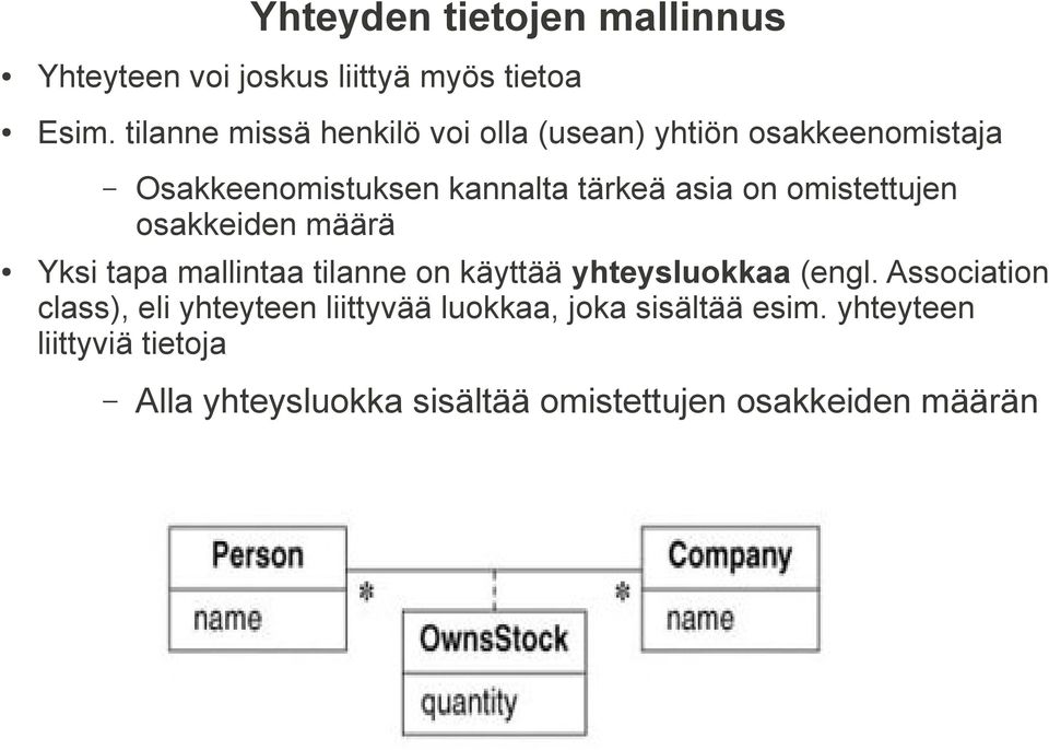 omistettujen osakkeiden määrä Yksi tapa mallintaa tilanne on käyttää yhteysluokkaa (engl.