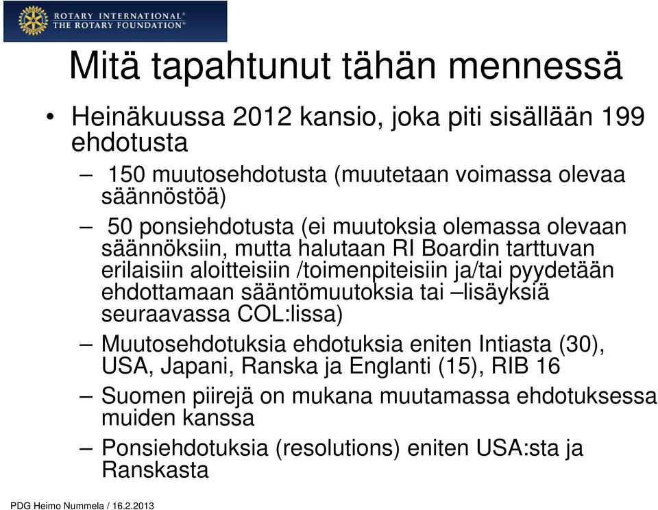 /toimenpiteisiin ja/tai pyydetään ehdottamaan sääntömuutoksia tai lisäyksiä seuraavassa COL:lissa) Muutosehdotuksia ehdotuksia eniten Intiasta