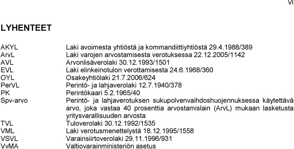 2006/624 Perintö- ja lahjaverolaki 12.7.1940/378 Perintökaari 5.2.1965/40 Perintö- ja lahjaverotuksen sukupolvenvaihdoshuojennuksessa käytettävä arvo, joka vastaa 40