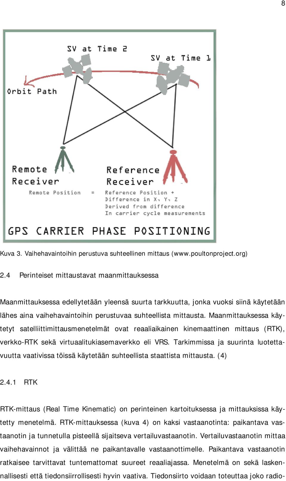 Maanmittauksessa käytetyt satelliittimittausmenetelmät ovat reaaliaikainen kinemaattinen mittaus (RTK), verkko-rtk sekä virtuaalitukiasemaverkko eli VRS.