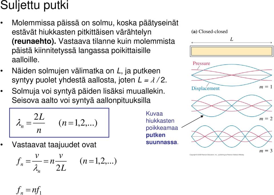 Näide solmuje välimatka o L, ja putkee sytyy puolet yhdestä aallosta, jote L = l / 2.