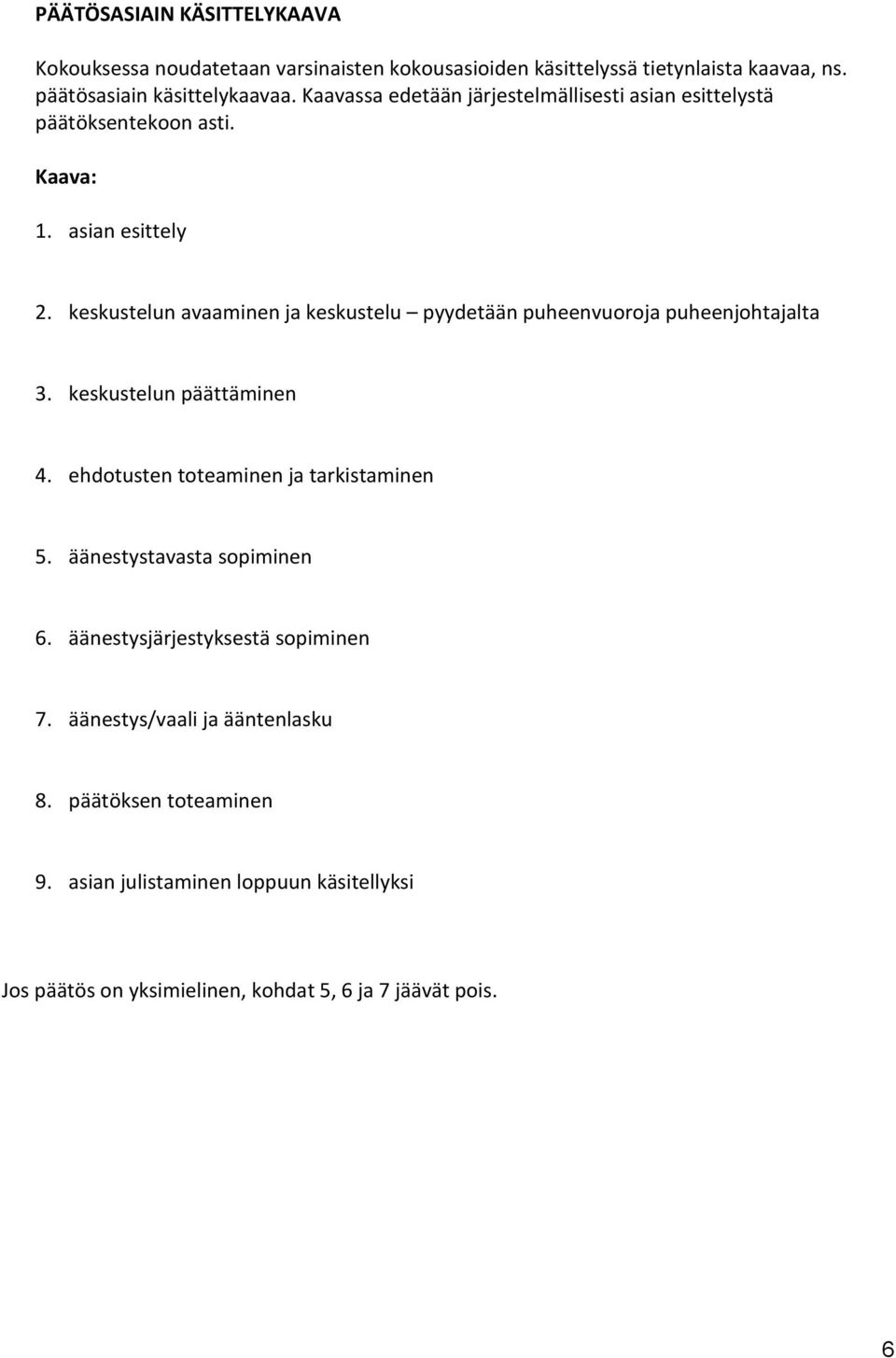 keskustelun avaaminen ja keskustelu pyydetään puheenvuoroja puheenjohtajalta 3. keskustelun päättäminen 4. ehdotusten toteaminen ja tarkistaminen 5.
