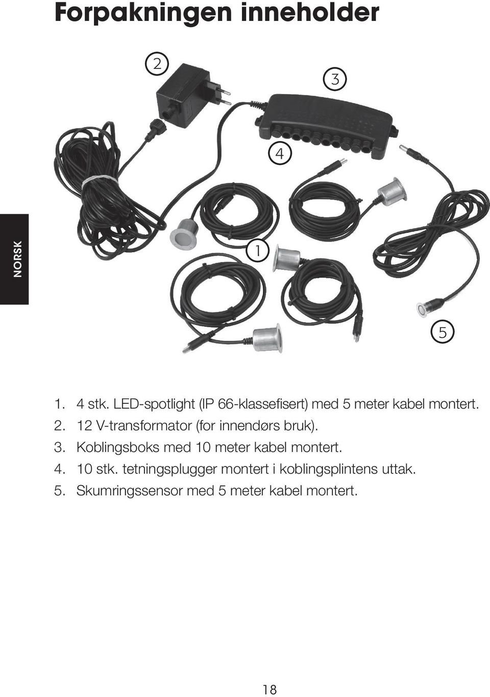 12 V-transformator (for innendørs bruk). 3.