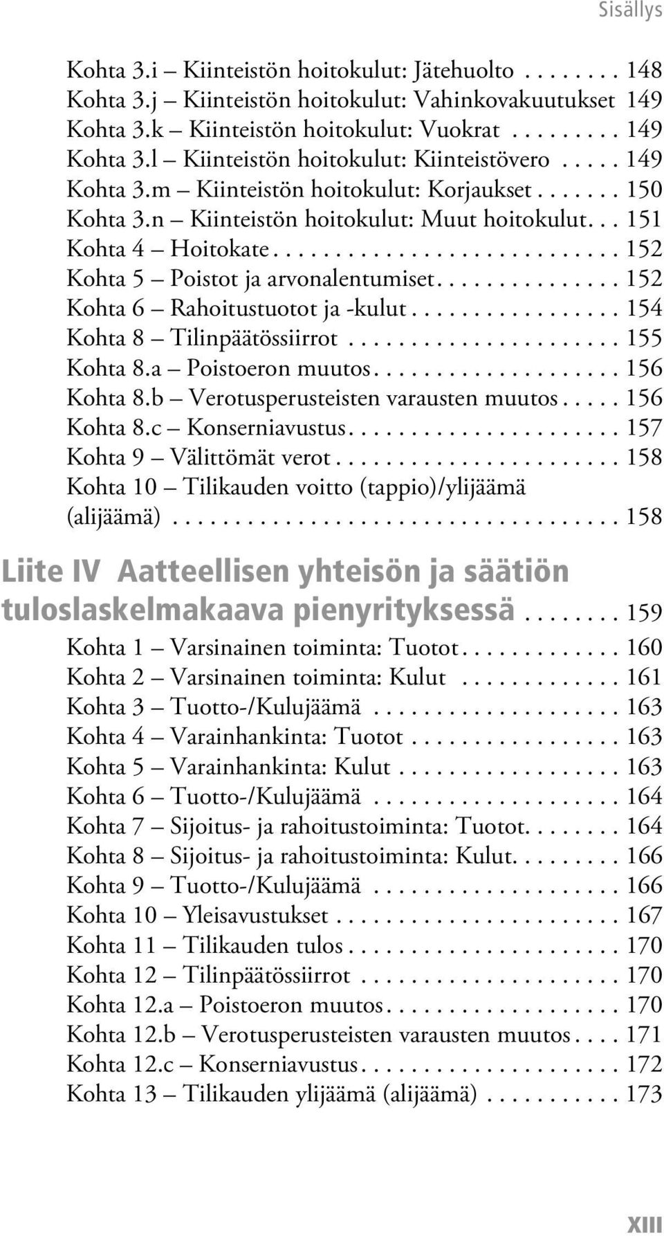 .............. 152 Kohta 6 Rahoitustuotot ja -kulut................. 154 Kohta 8 Tilinpäätössiirrot...................... 155 Kohta 8.a Poistoeron muutos.................... 156 Kohta 8.