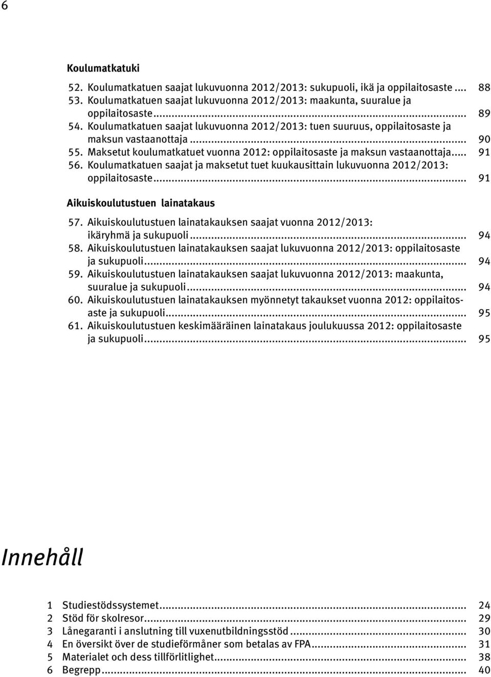 Koulumatkatuen saajat ja maksetut tuet kuukausittain lukuvuonna 2012/2013: oppilaitosaste... 91 Aikuiskoulutustuen lainatakaus 57.
