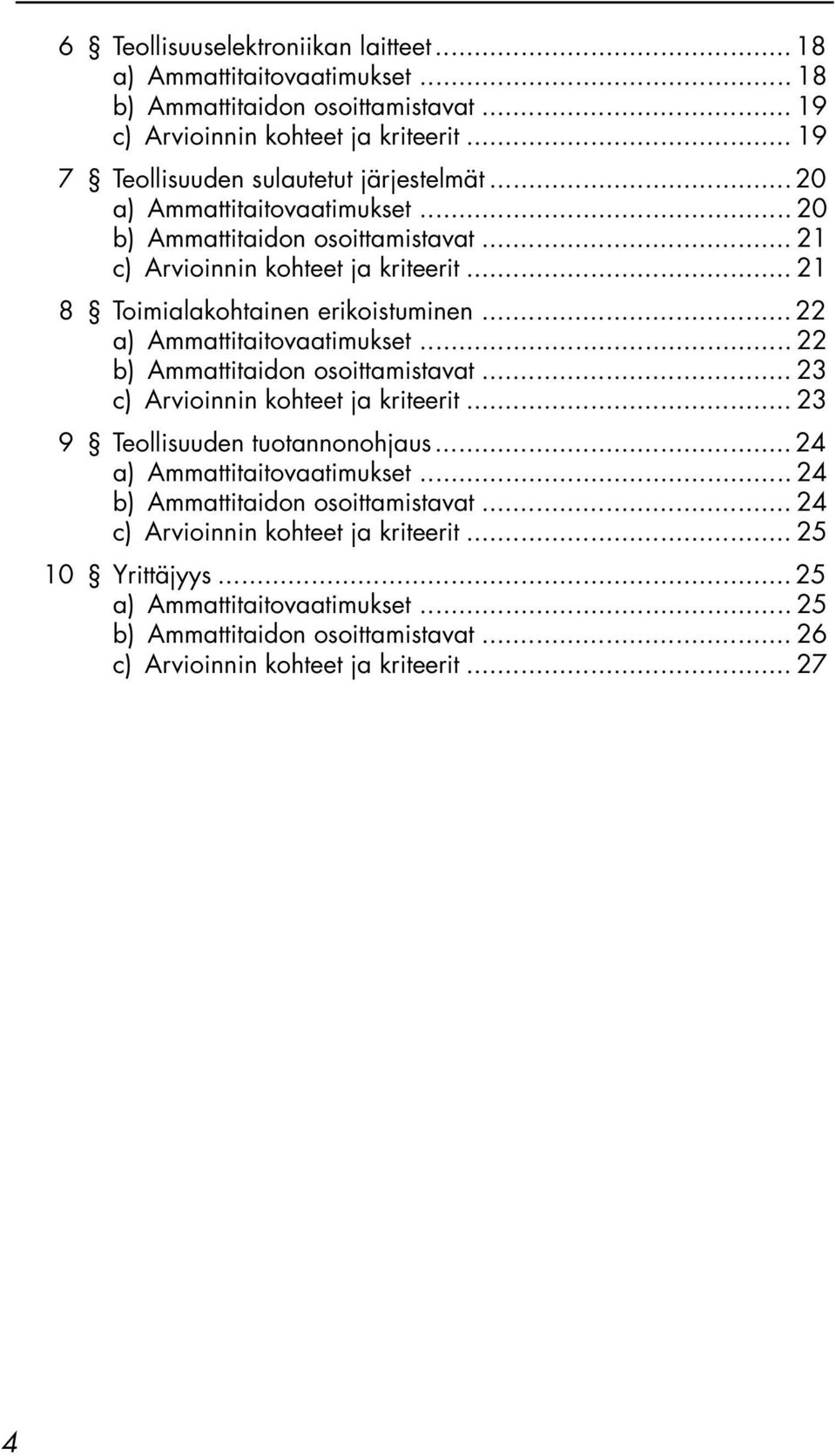 .. 21 8 Toimialakohtainen erikoistuminen... 22 a) Ammattitaitovaatimukset... 22 b) Ammattitaidon osoittamistavat... 23 c) Arvioinnin kohteet ja kriteerit.