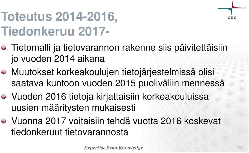 vuoden 2015 puoliväliin mennessä Vuoden 2016 tietoja kirjattaisiin korkeakouluissa uusien