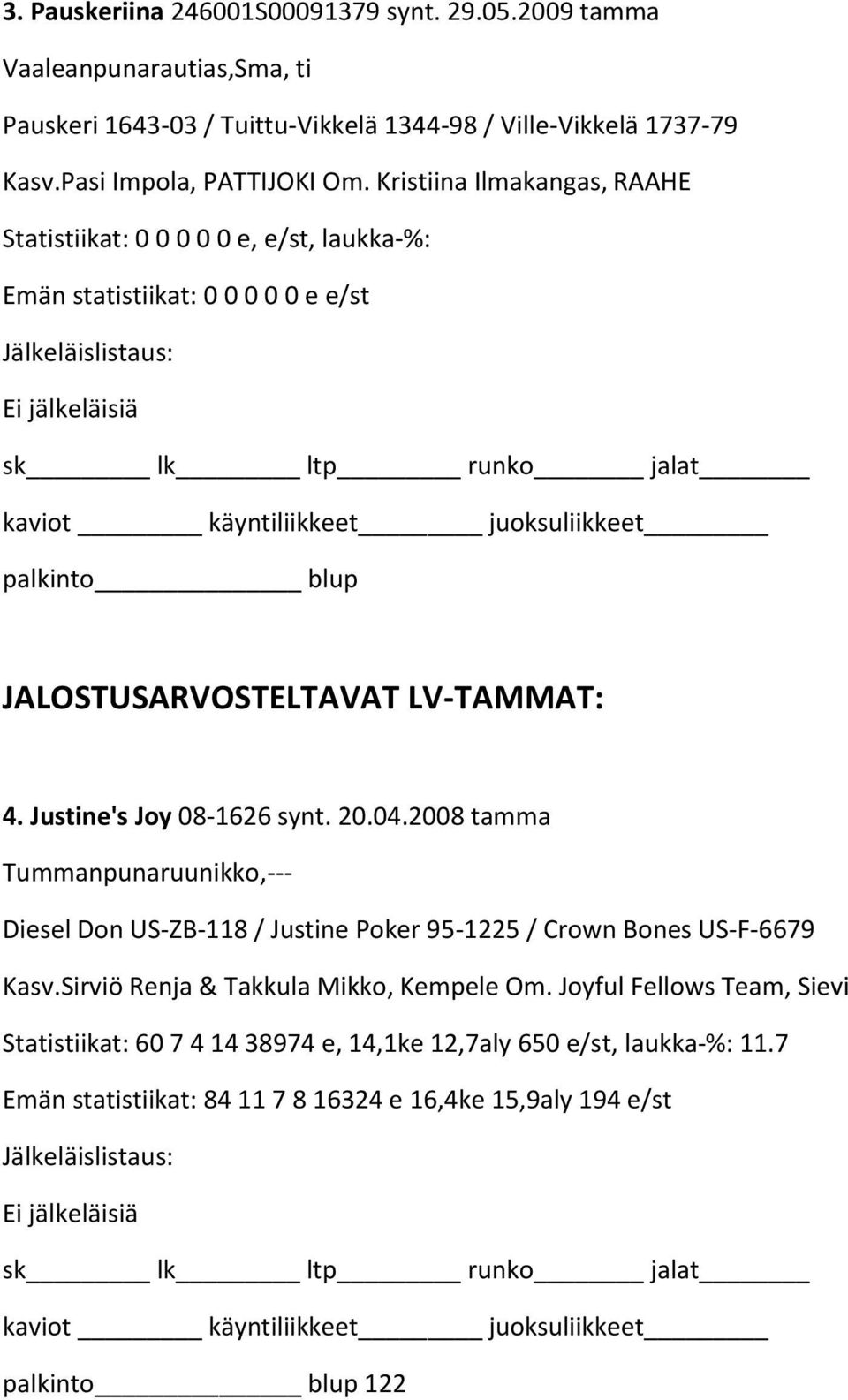 20.04.2008 tamma Tummanpunaruunikko,--- Diesel Don US-ZB-118 / Justine Poker 95-1225 / Crown Bones US-F-6679 Kasv.Sirviö Renja & Takkula Mikko, Kempele Om.