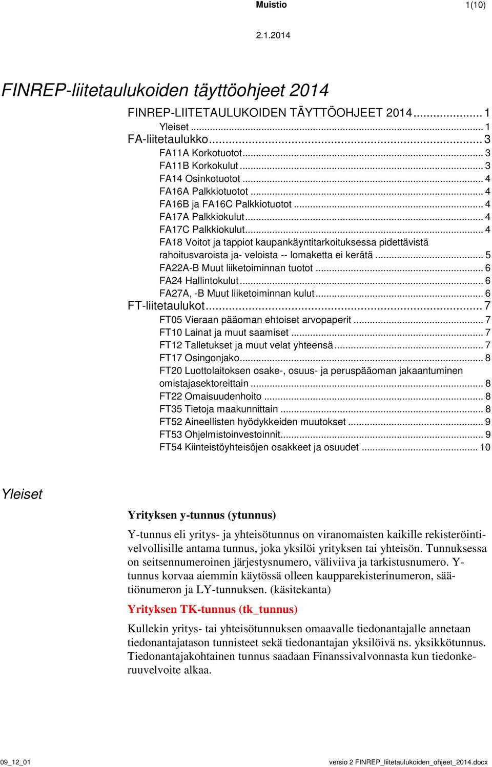 .. 4 FA18 Voitot ja tappiot kaupankäyntitarkoituksessa pidettävistä rahoitusvaroista ja- veloista -- lomaketta ei kerätä... 5 FA22A-B Muut liiketoiminnan tuotot... 6 FA24 Hallintokulut.