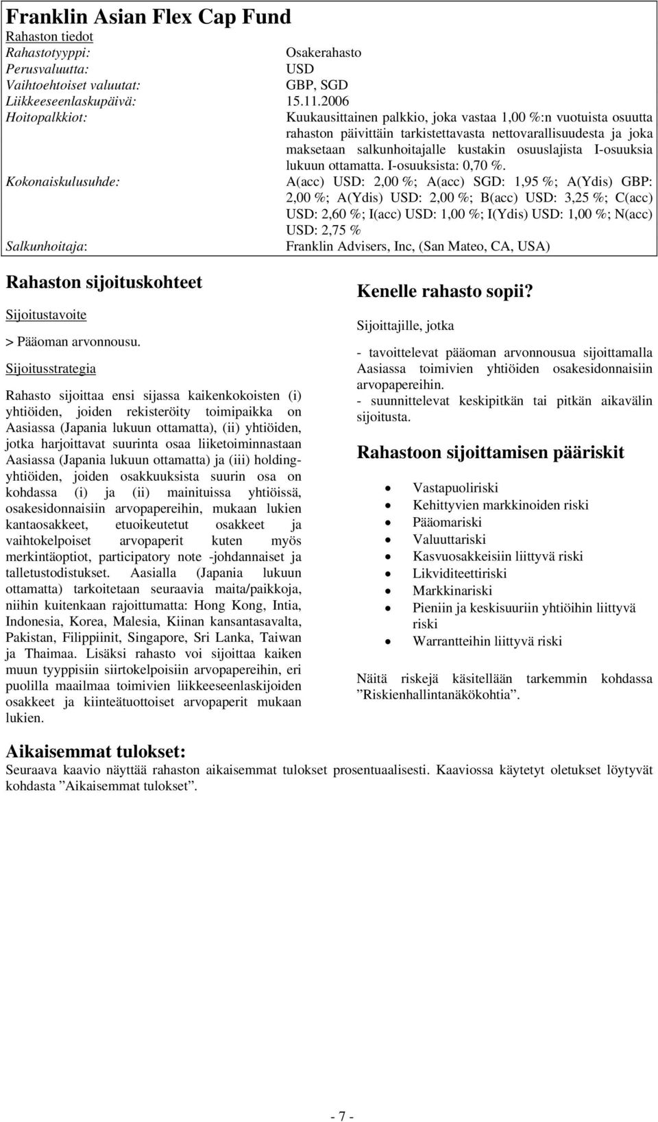 I-osuuksia lukuun ottamatta. I-osuuksista: 0,70 %.