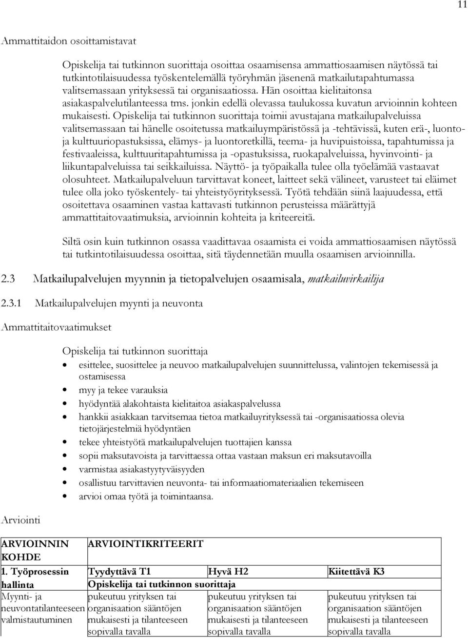 toimii avustajana matkailupalveluissa valitsemassaan tai hänelle osoitetussa matkailuympäristössä ja -tehtävissä, kuten erä-, luontoja kulttuuriopastuksissa, elämys- ja luontoretkillä, teema- ja