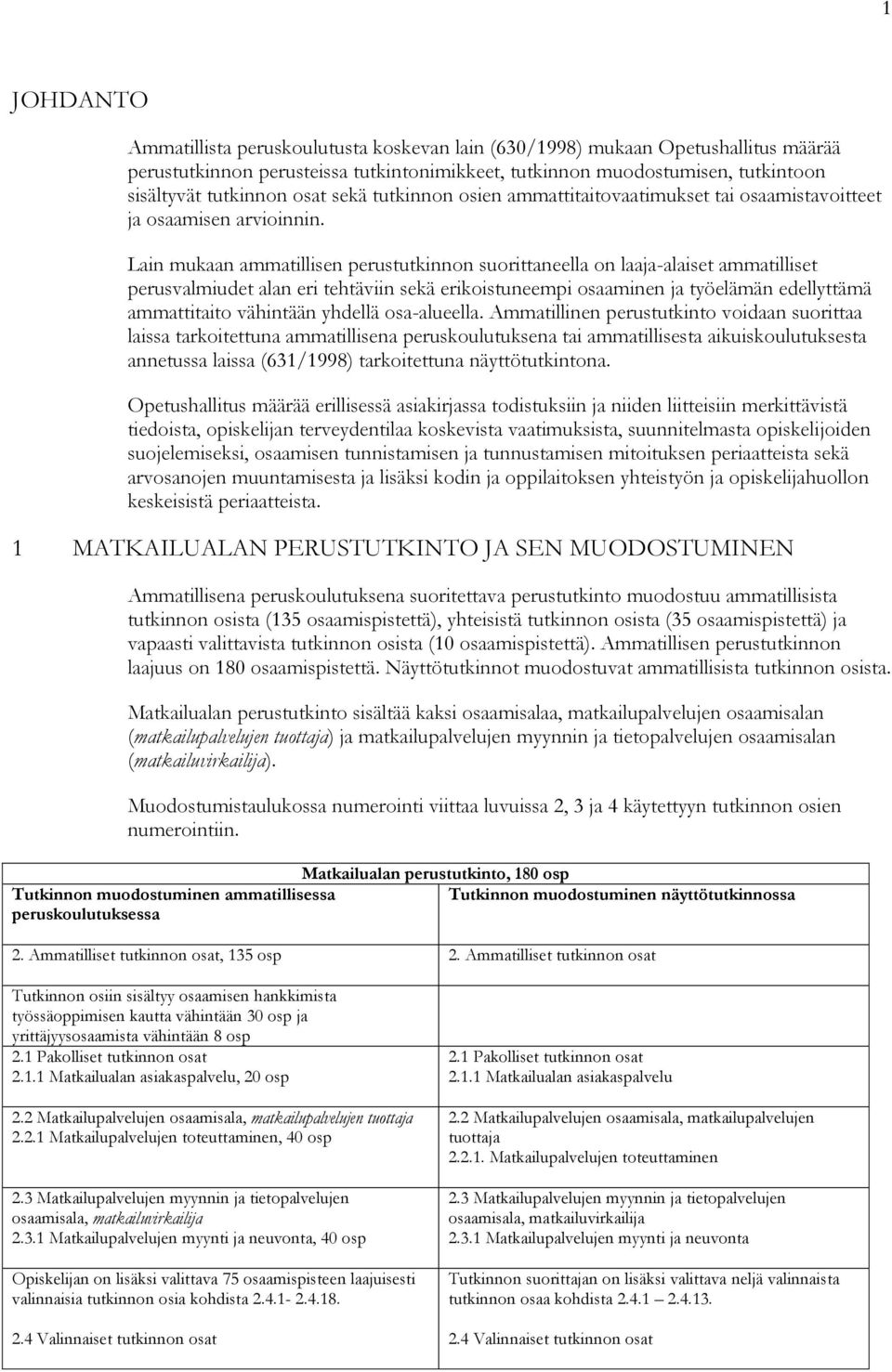 Lain mukaan ammatillisen perustutkinnon suorittaneella on laaja-alaiset ammatilliset perusvalmiudet alan eri tehtäviin sekä erikoistuneempi osaaminen ja työelämän edellyttämä ammattitaito vähintään
