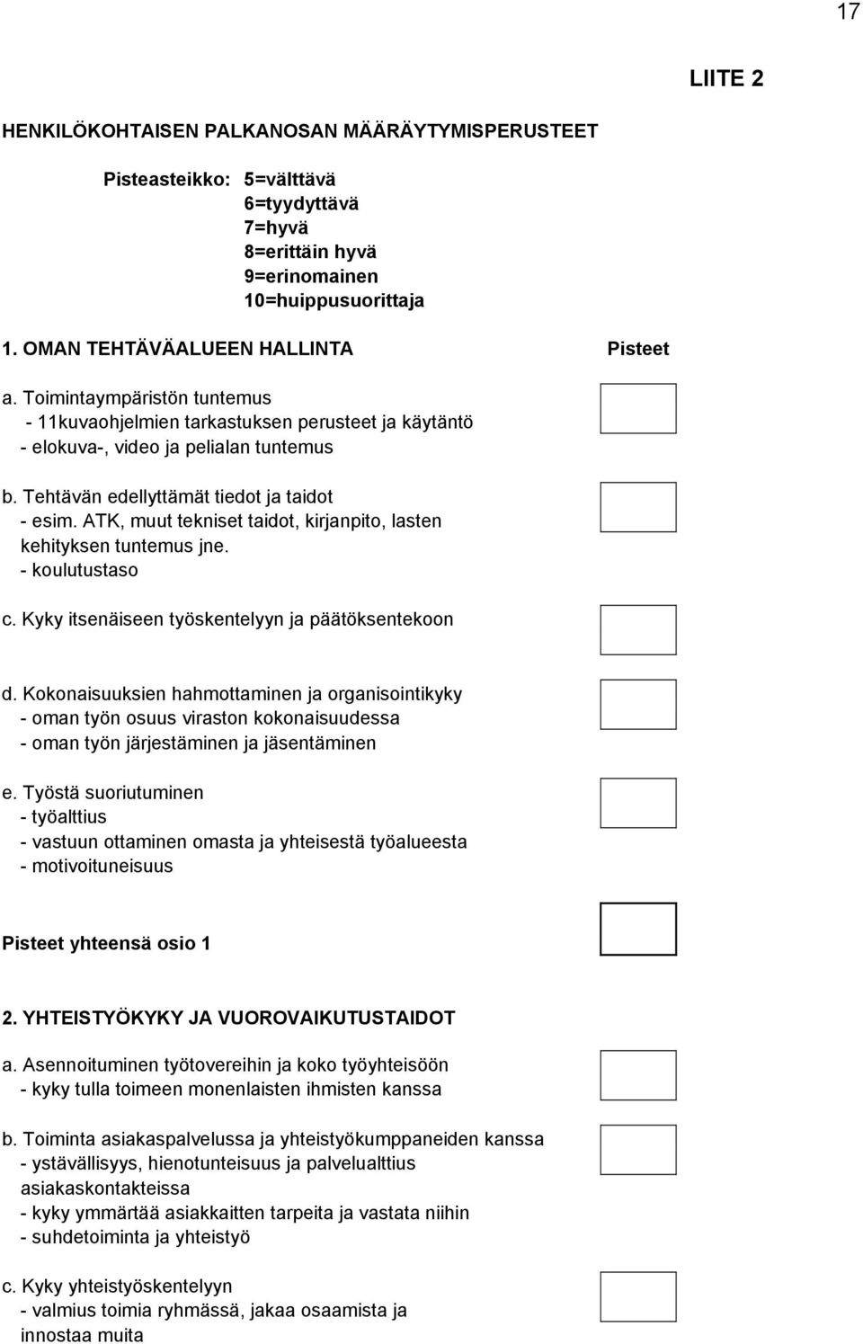 ATK, muut tekniset taidot, kirjanpito, lasten kehityksen tuntemus jne. - koulutustaso c. Kyky itsenäiseen työskentelyyn ja päätöksentekoon d.