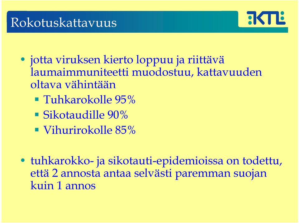 Tuhkarokolle 95% Sikotaudille 90% Vihurirokolle 85% tuhkarokko- ja