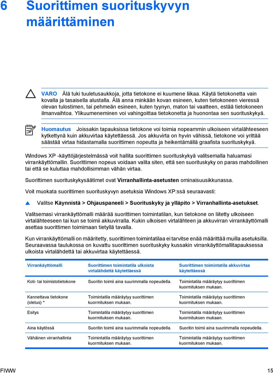 Ylikuumeneminen voi vahingoittaa tietokonetta ja huonontaa sen suorituskykyä.