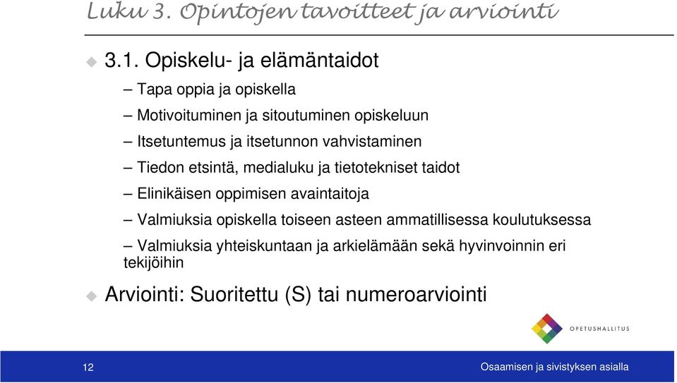 vahvistaminen Tiedon etsintä, medialuku ja tietotekniset taidot Elinikäisen oppimisen avaintaitoja Valmiuksia opiskella