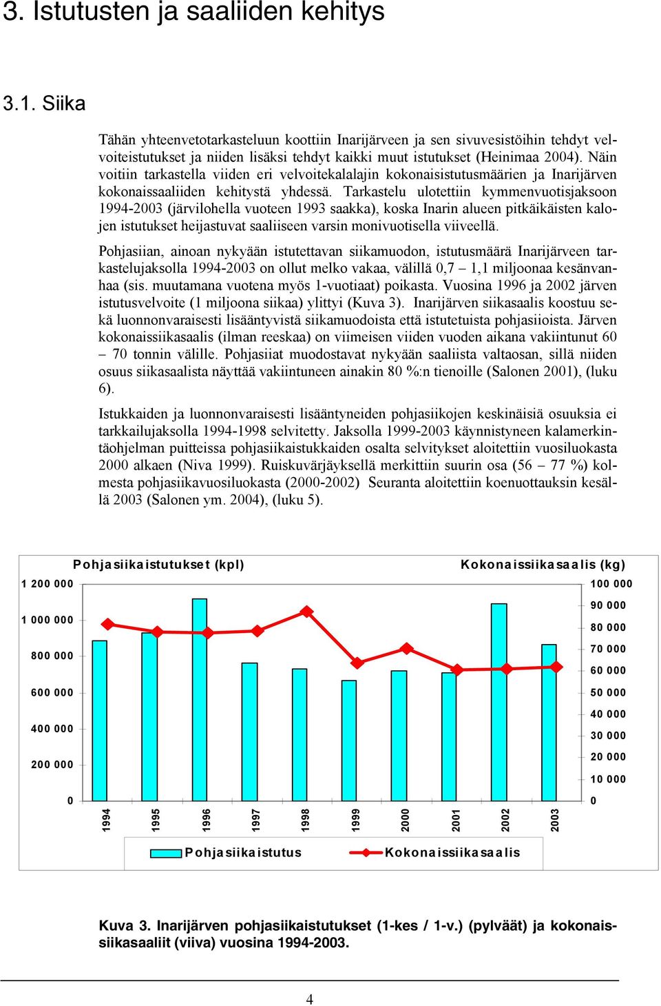 Näin voitiin tarkastella viiden eri velvoitekalalajin kokonaisistutusmäärien ja Inarijärven kokonaissaaliiden kehitystä yhdessä.