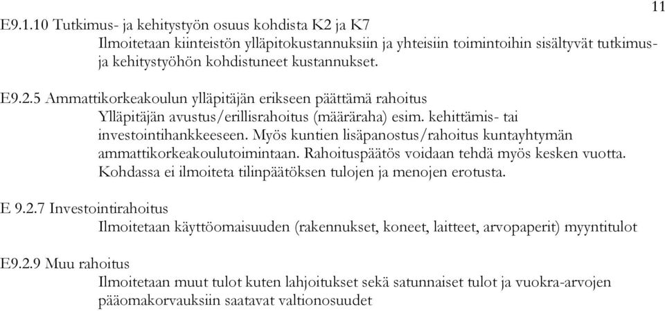 Kohdassa ei ilmoiteta tilinpäätöksen tulojen ja menojen erotusta. E 9.2.