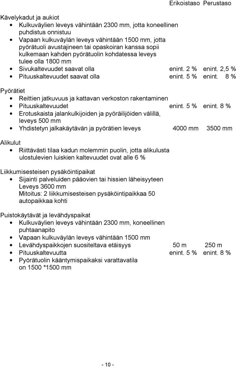 8 % Pyörätiet Reittien jatkuvuus ja kattavan verkoston rakentaminen Pituuskaltevuudet enint. 5 % enint.