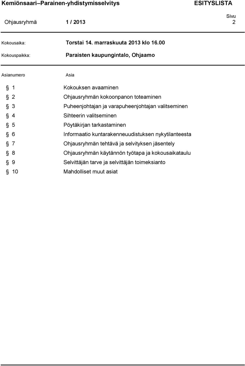 Puheenjohtajan ja varapuheenjohtajan valitseminen 4 Sihteerin valitseminen 5 Pöytäkirjan tarkastaminen 6 Informaatio