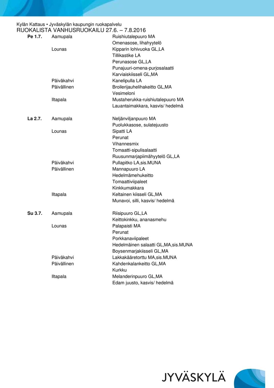 Vesimeloni Mustaherukka-ruishiutalepuuro MA Lauantaimakkara, kasvis/ hedelmä La 2.7.