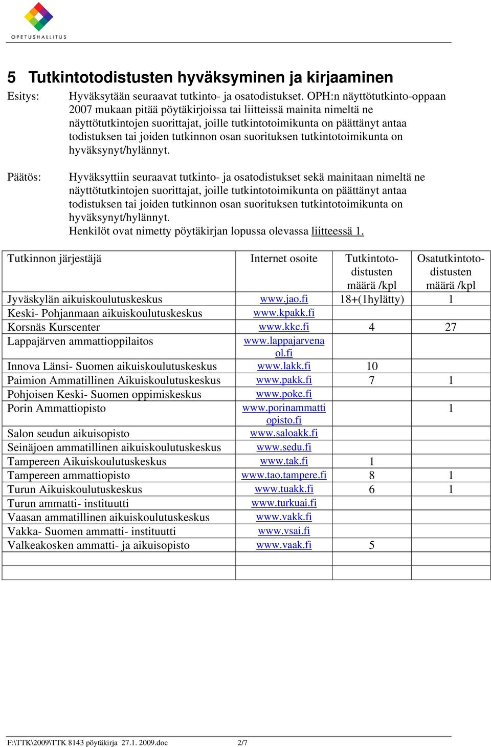 tutkinnon osan suorituksen tutkintotoimikunta on hyväksynyt/hylännyt.