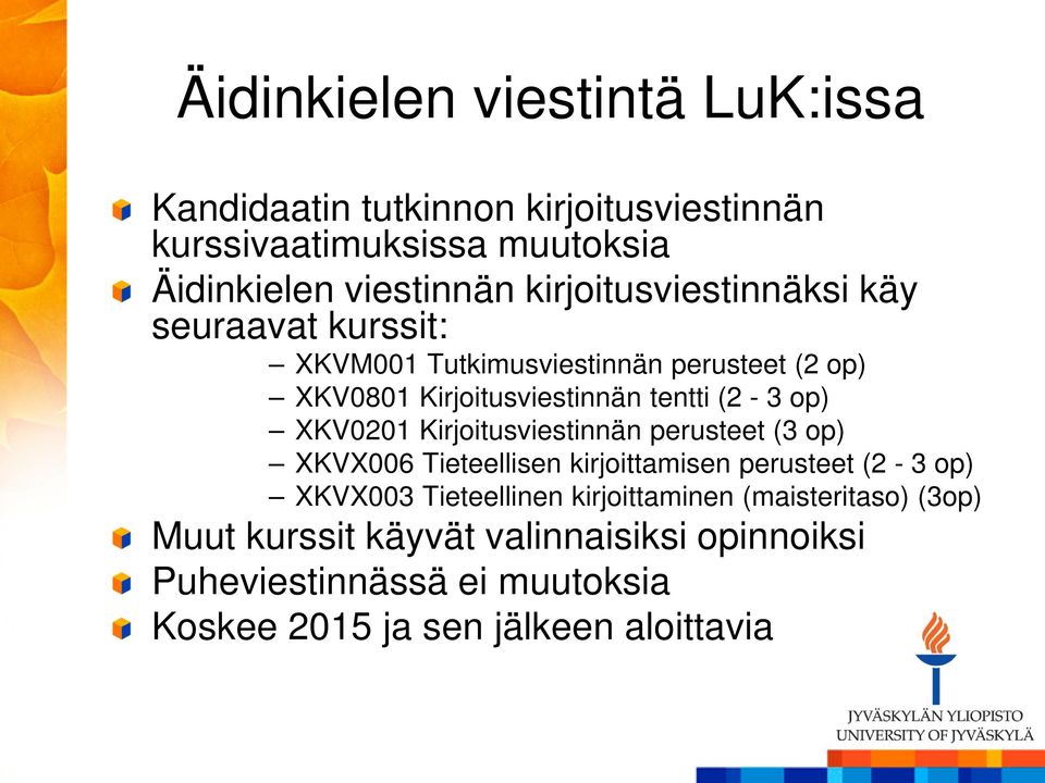 op) XKV0201 Kirjoitusviestinnän perusteet (3 op) XKVX006 Tieteellisen kirjoittamisen perusteet (2-3 op) XKVX003 Tieteellinen