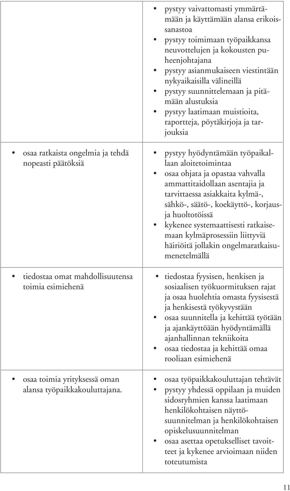 mahdollisuutensa toimia esimiehenä osaa toimia yrityksessä oman alansa työpaikkakouluttajana.