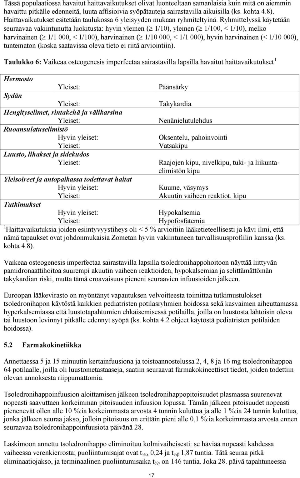 Ryhmittelyssä käytetään seuraavaa vakiintunutta luokitusta: hyvin yleinen ( 1/10), yleinen ( 1/100, < 1/10), melko harvinainen ( 1/1 000, < 1/100), harvinainen ( 1/10 000, < 1/1 000), hyvin