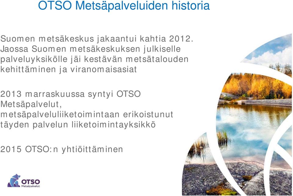 kehittäminen ja viranomaisasiat 2013 marraskuussa syntyi OTSO Metsäpalvelut,